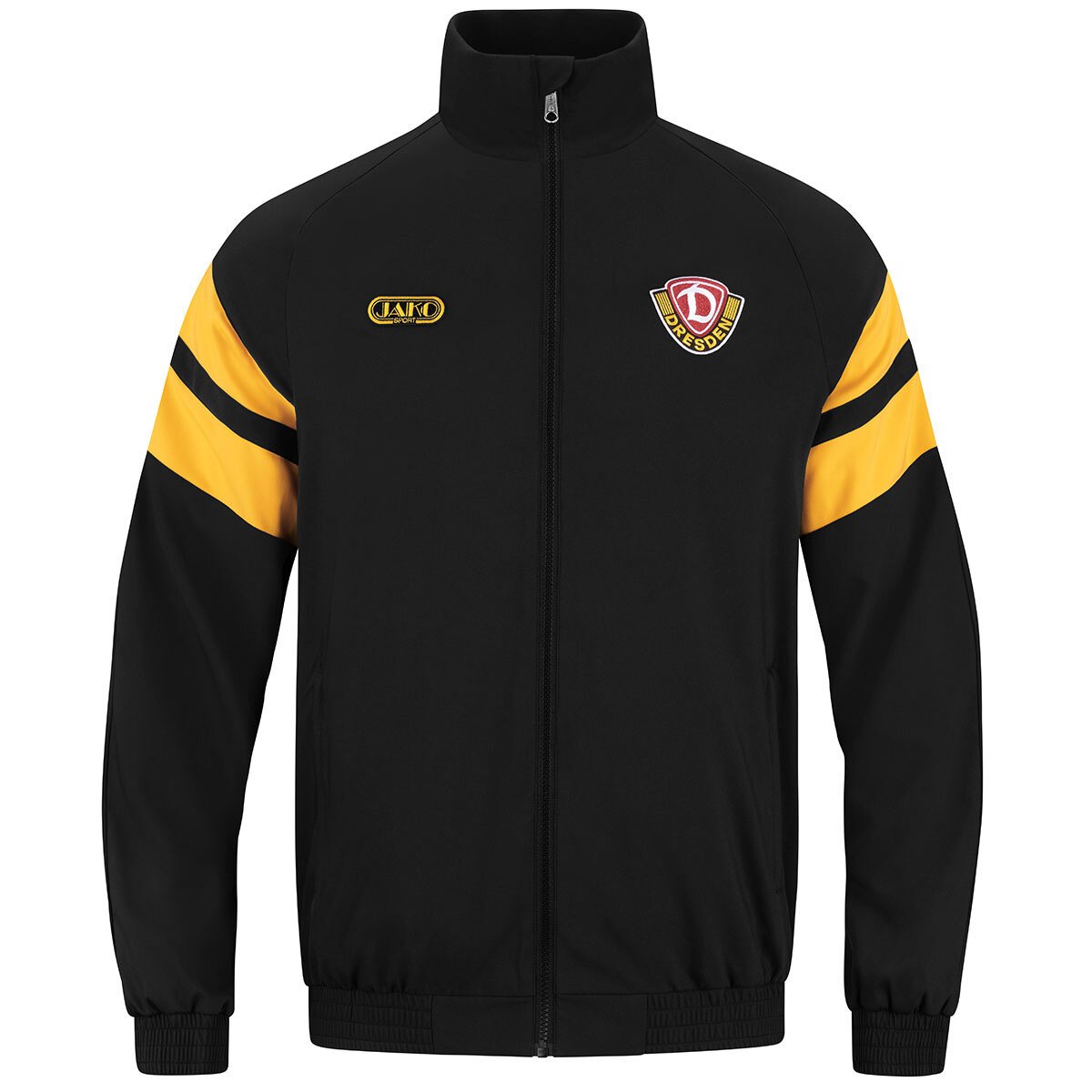 JAKO Dynamo Dresden Freizeitjacke Retro (schwarz/dynamic yellow / Größe M / Unisex)