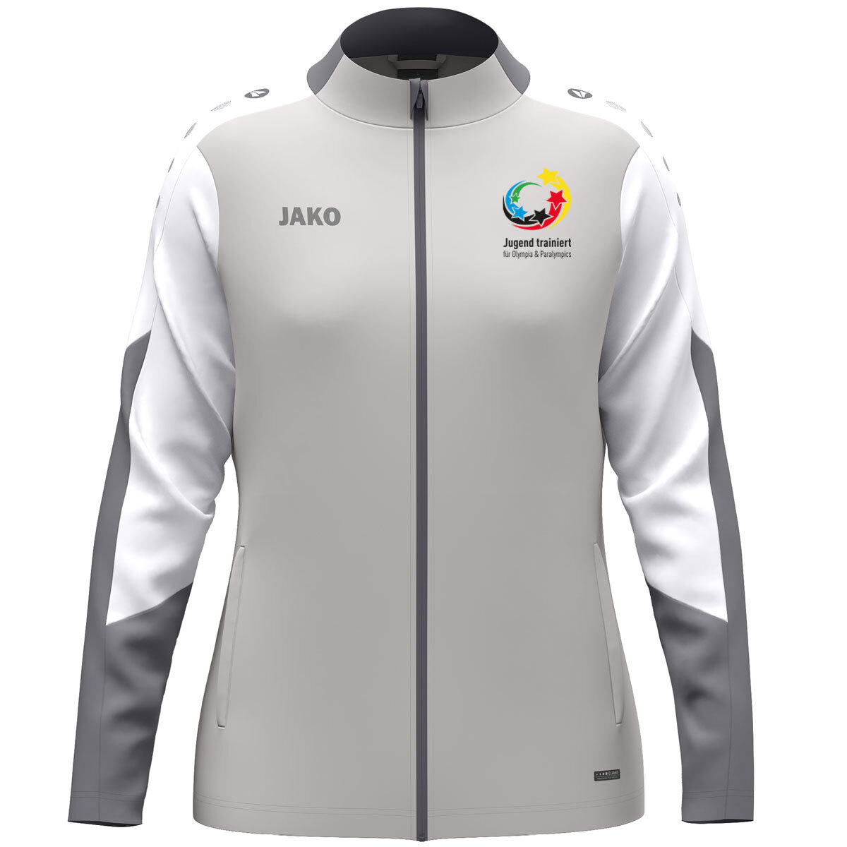 JAKO "Jugend trainiert" Polyesterjacke Dynamic Damen (hellgrau/weiß/grau / Größe XL (46/48) / Damen Sportgrößen)