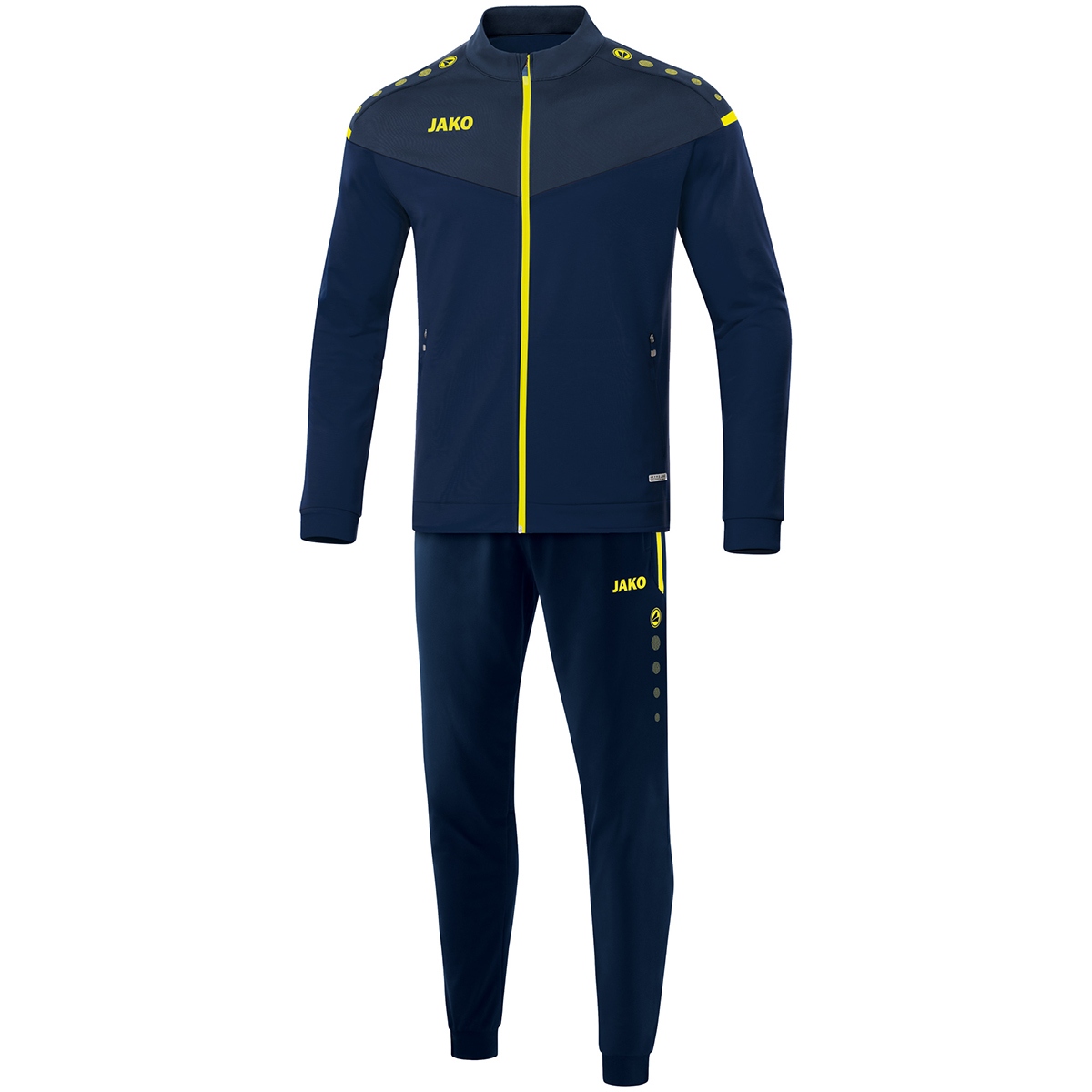JAKO Trainingsanzug Polyester Champ 2.0 (marine/darkblue/neongelb / Größe M / Unisex)
