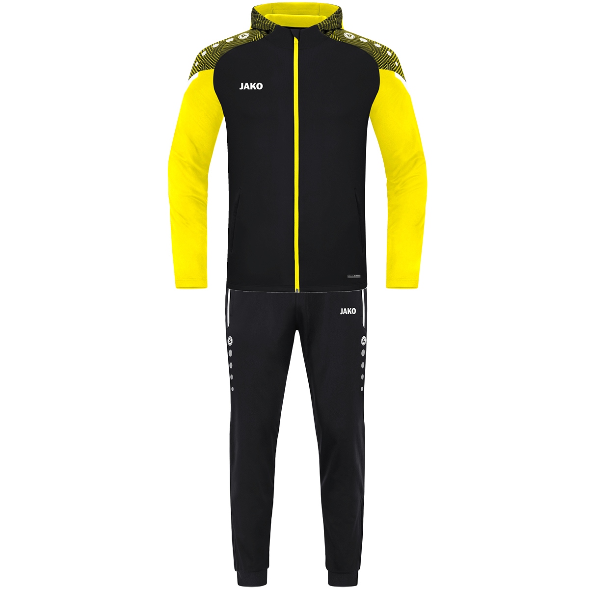 Trainingsanzug Polyester Performance mit Kapuze (schwarz/soft yellow / Größe S / Unisex)