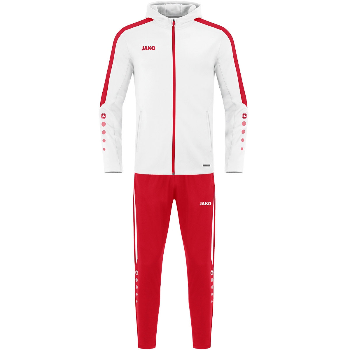 JAKO Trainingsanzug Polyester Power mit Kapuze (weiß/rot / Größe 38 / Damen)