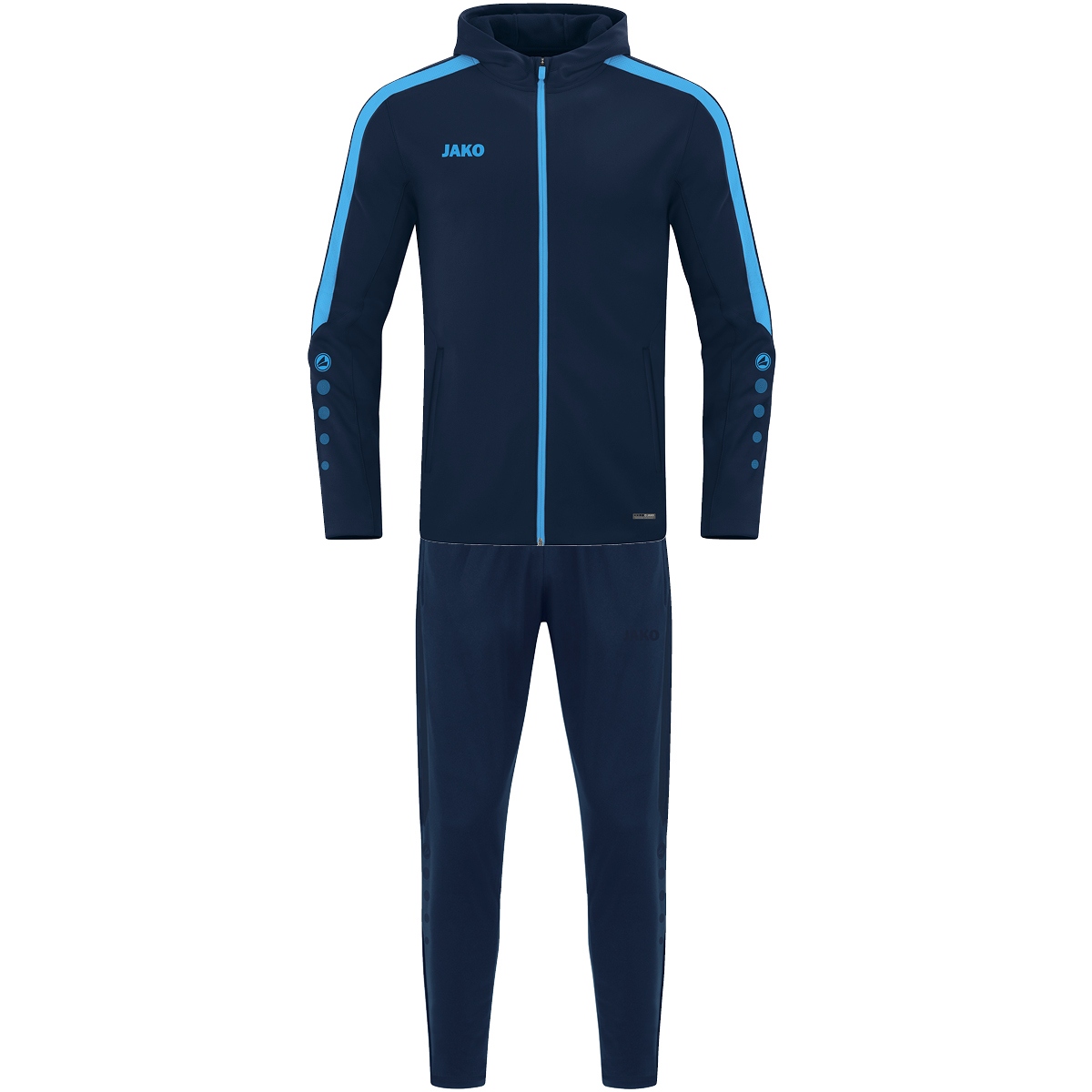 JAKO Trainingsanzug Polyester Power mit Kapuze (marine/skyblue / Größe 164 / Kinder)